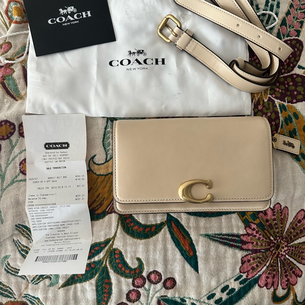 Authentic Coach Bandit Belt Bag/Crossbody with Dust Bag. Cream/Leather. W/ Tags